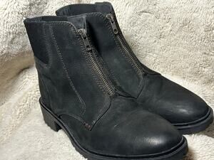 Cobb Hill Womens 9M Black Leather Front Zip Ankle Boots Lug Sole